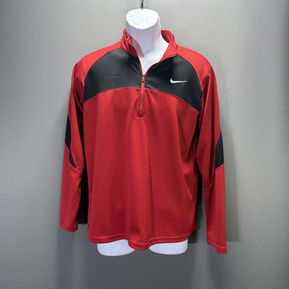 Nike Fit Dry Boys 1/4 Zip Long Sleeve Mock Neck Red/Navy Pullover Sz XL